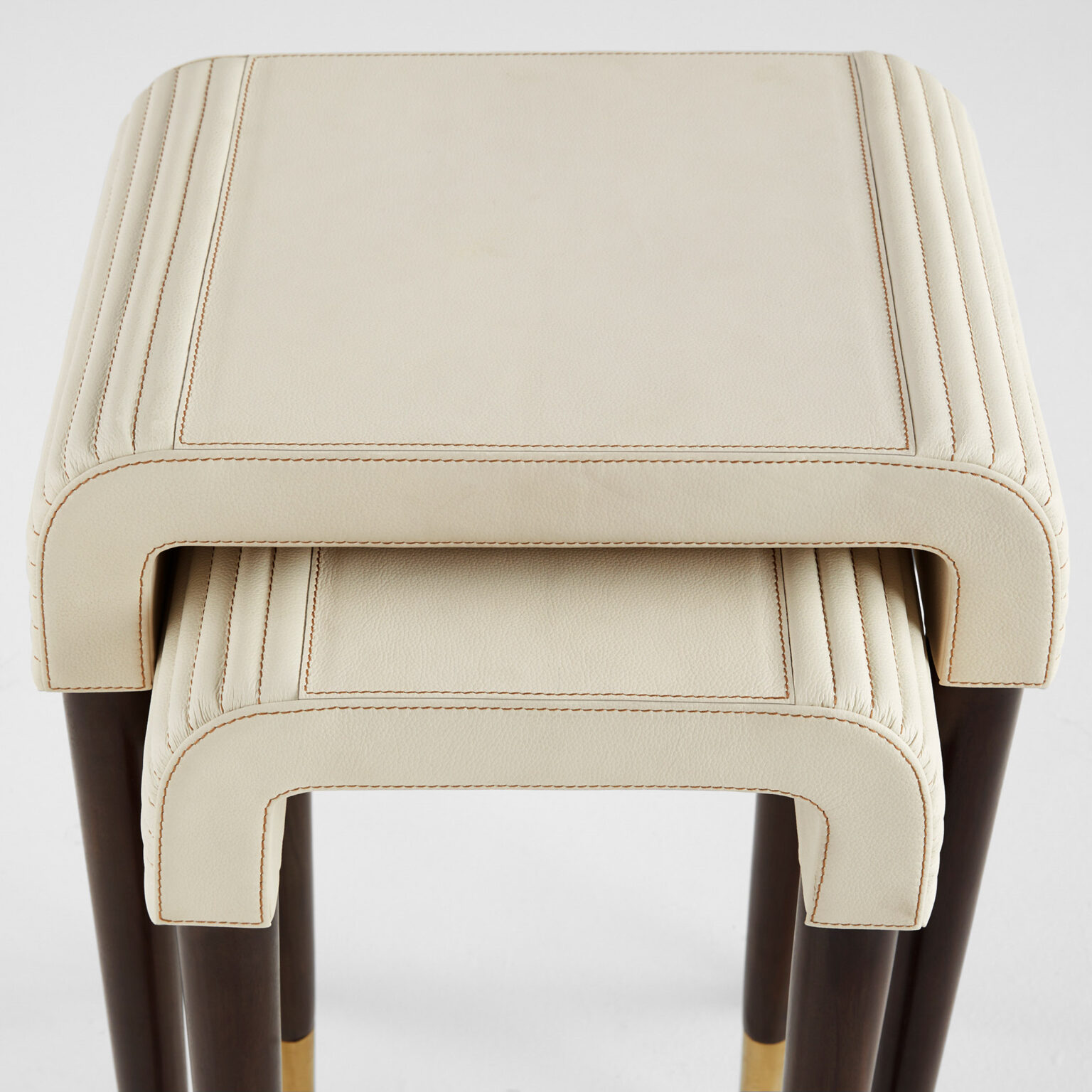 Channel Nesting Tables | Off-White | Walnut | Brass – 2pc set - Cyan Design